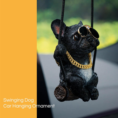 French Bulldog Car Mirror Hanging Accessories Cute Swinging Dog Rear View Mirror Accessories for Men & Women (Black)...