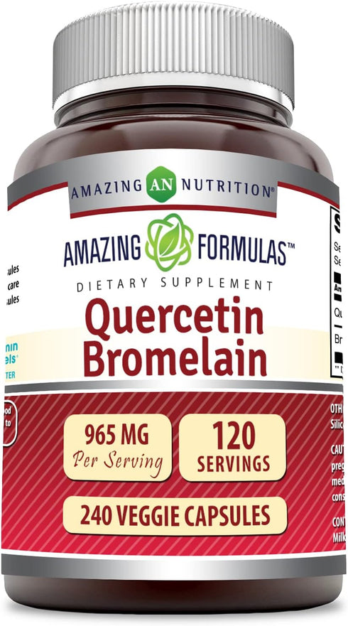 Amazing Nutrition Quercetin 800 Mg with Bromelain 165 Mg Veggie Capsules Supplement | Non-GMO | Gluten Free | Made in USA | Suitable for Vegetaria...