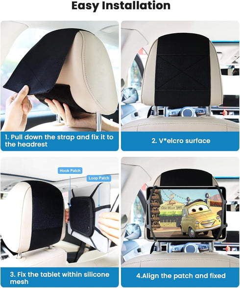WONNIE Car Tablet Holder, Upgraded iPad Holder for Car Back Seat Headrest Mount Holder for Kids with Anti-Slip Strap,Silicone Holding Net/Fits All...