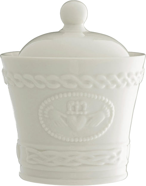 Belleek Claddagh Handcrafted Fine Parian China Sugar Bowl with Lid, Celtic Pattern, 3.8" D 4.8" H, White...