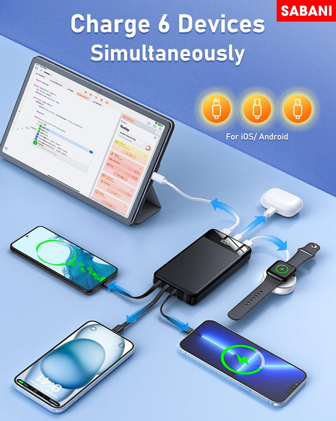 Portable Charger 35000mAh Power Bank - Portable Battery with 4 Built in Cables, 22.5W Fast Charging Battery Pack Compatible with iPhone 15 14 13 S...