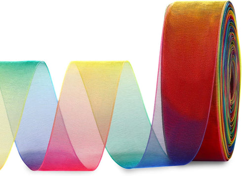 MOLSHINE 50yd x 1 inch Rainbow Organza Ribbon,Shimmer Sheer Iridescent Colors Ribbons,Chiffon Fabric- (Deep Rainbow) (1" (25mm))...