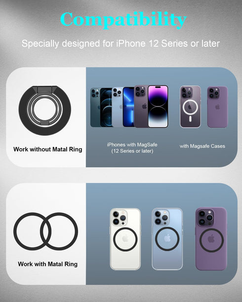 Magnetic Phone Grip for MagSafe, Double-Sided Magnetic Phone Ring Holder Adjustable Phone Finger Grip Stand Compatible with MagSafe Accessories, i...