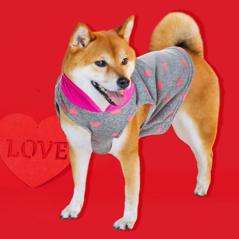 1 Piece of Grey Dog Heart Sweater with Leash Ring Soft Fleece Vest Dog Pullover Warm Jacket Pet Dog Clothes Winter Dog Outfits for Small Puppy Cat...
