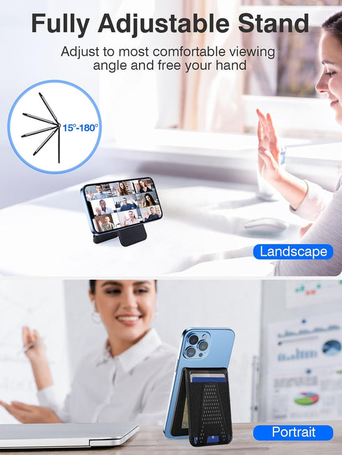 HiWe for Magsafe Wallet Stand, Strong Magnetic Wallet for iPhone 15/14/13/12 Series, for iPhone Magsafe Wallet with 3 Card Slots, Open ID Window, ...