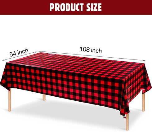 Breling Christmas Buffalo Plaid Table Cover, Red and Black Lumberjack Checkered Tablecloth Xmas Plastic Gingham Table Cover Disposable Tablecloth ...