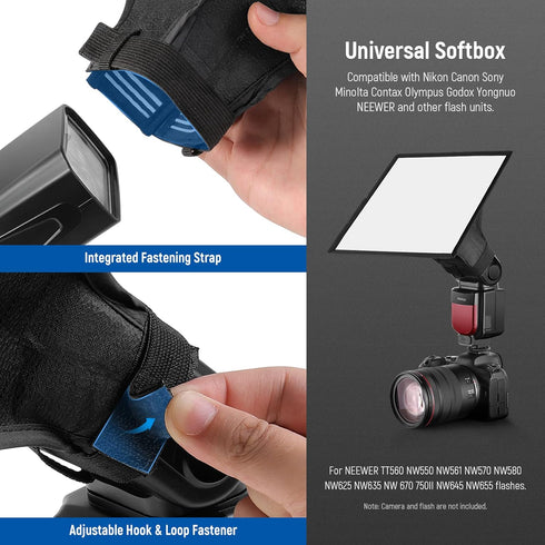 NEEWER Flash Diffuser Light Softbox 9" x 7", Universal, Collapsible with Storage Pouch Compatible with Canon Nikon Sony Godox Yongnuo NEEWER speed...