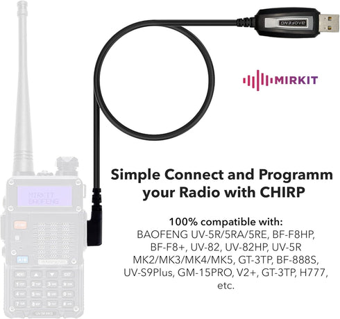 MIRKIT Baofeng Programming Cable for Two Way ham Portable radios: UV-5R, 5RA, 5R Plus, 5RE, UV-82, BF-F8HP, UV3R Plus, BF-888S, 5R EX, 5RX3, GA-2S...