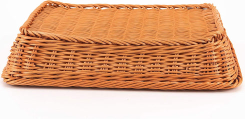 ZOENHOU 3 Packs Poly Wicker Bread Basket, 16” 14” 12” Handmade Woven Empty Gift Basket, Tabletop Wicker Serving Baskets for Home Restaurant Hotel ...
