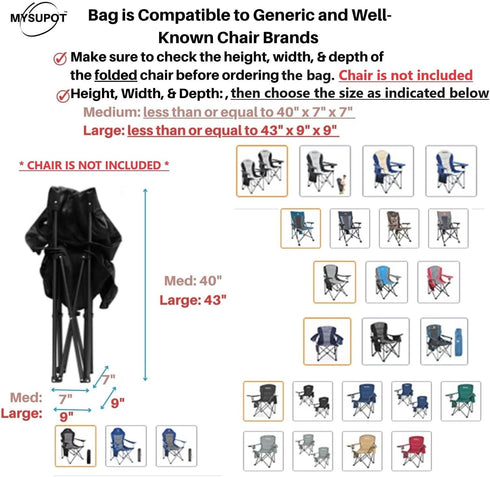 43"x9"x9" (Black, L) Replacement Bag for Folding Camping Chair, Portable Camp Chair, Hammock, Yoga Mat, Umbrella, Tents, Tripods, Fishing Poles - ...