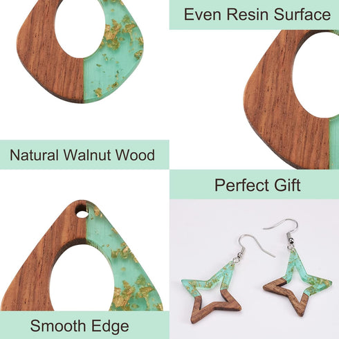 FASHEWELRY 30Pcs Transparent Resin Wood Earring Charms Gold Foil Teardrop Rhombus Oval Wooden Resin Charms Vintage Geometric Wood Statement for Je...