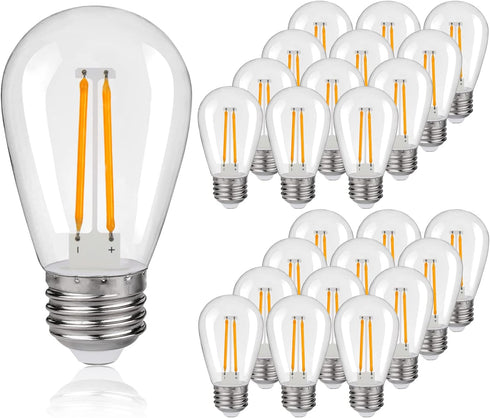25Pack S14 LED Replacement Light Bulbs, Shatterproof Outdoor String Plastic Light Bulbs, 2W Equivalent 20W, E26 Base, 2200K Warm White LED Vintage...