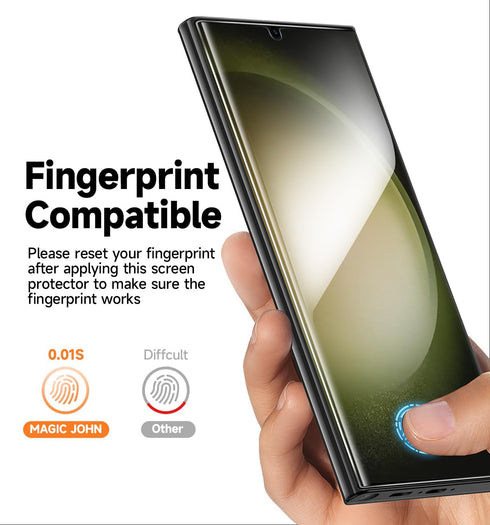 MAGIC JOHN 2 Pack Screen Protector for Samsung Galaxy S23 Ultra - Ceramic Film, Fingerprint ID Compatible, Easy Installation, Shock-Resistant, 3D ...