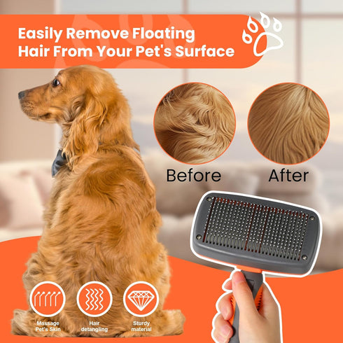 Self-Cleaning Slicker Brush for Dogs & Cats | Grooming Brush for Shedding | Skin-Friendly Dog & Cat Grooming | Deshedding Brush | Hair Brush for P...