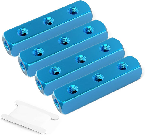 GASHER 2PCS Aluminum 3 Way 6 Port Pneumatic Manifold Air Distribution Block Splitter 1/4" Output Port 1/4" Supply Port...