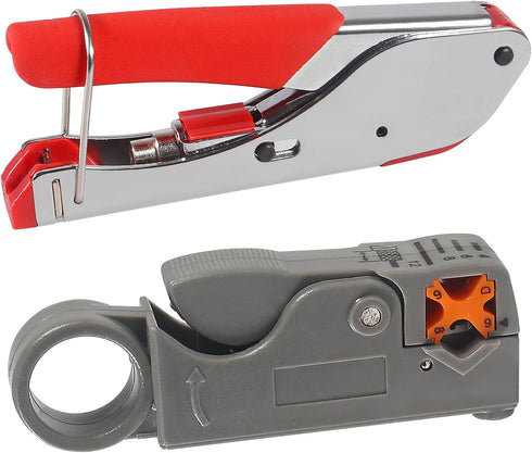 RG6 RG59 Coax Cable Compression Crimper Tool Kit,with 10 pcs Coaxial Compression Fitting Connector,Compression Tool, Coax Cables Stripper for Cabl...