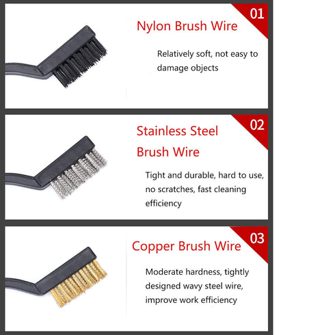 3Pcs Mini Wire Brush Set for Cleaning and Rust Removing, 7 Inch Industrial Wire Brushes of Stainless Steel/Nylon/Brass Bristles...