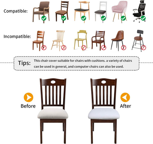 Stretch Chair Seat Covers 4 PCS, Removable Washable Dining Chair Covers Anti-Dust Dining Room Seat Cushion Slipcovers (4, White)...