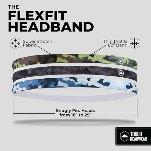 Tough Headwear Thin Elastic Headbands for Men - Sports Hair Head Band for Women & Men - Non Slip Mens Workout Headband - Running or Soccer Headban...