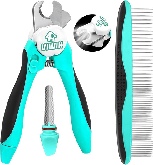 2 in 1 Dog Nail Trimmers with LED Light for Bloodline, Dog Comb, Dog Nail Clippers with Quick Sensor & Safety Guard to Avoid Overcutting, Cat Pupp...