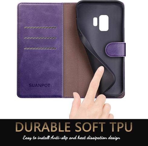 SUANPOT for Samsung Galaxy S9 5.8"(Non S9+) with RFID Blocking Leather Wallet case Credit Card Holder,Flip Folio Book Phone case Shockproof Cover ...