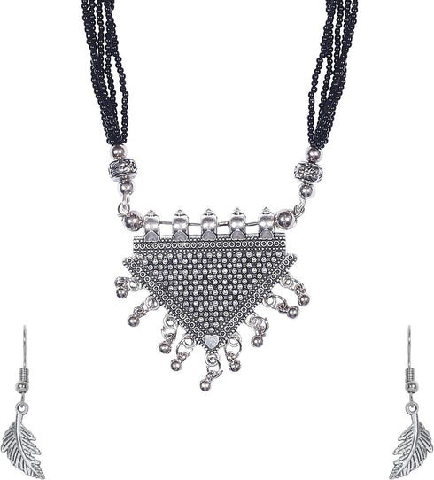 Traditional Indian Antique Silver Oxidised Mangalsutra Thushi Necklace Set with Earrings for Women (SJ_2906)...
