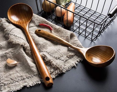 2 Pcs Wooden Spoon Ladle for Cooking Spoons Best Non Toxic Kitchen Tools -14 inch Long Kitchen Cooking Utensil & 11 inch Best Wood Spoons Large De...