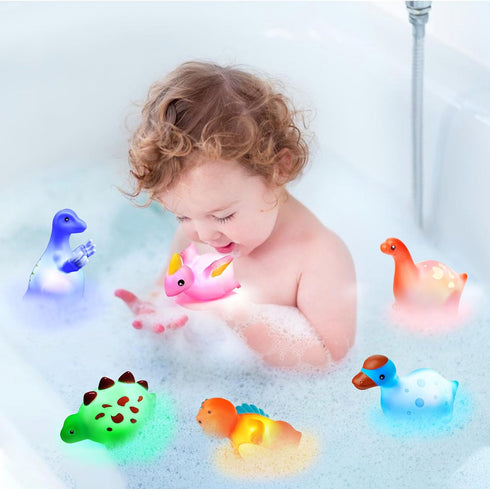 Bath Toys for Toddlers 1-3: 6 Packs Light-Up Floating Dinosaur Baby Toddler Bath Toys Set for Boys Kids Easter Christmas Birthday Gifts - Water Ba...