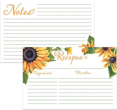Sunflower Yellow Floral Recipe Cards from Dashleigh, 48 Cards, 4x6 inches, The Gift Collection, Water-Resistant and Double-Sided (Yellow Sunflower...