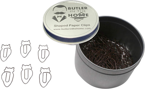 100 Count Owl Shaped Paper Clips Great for Paper Clip Collectors or Office Gift - Comes in Round Tin with Lid and Gift Box (Brown)...