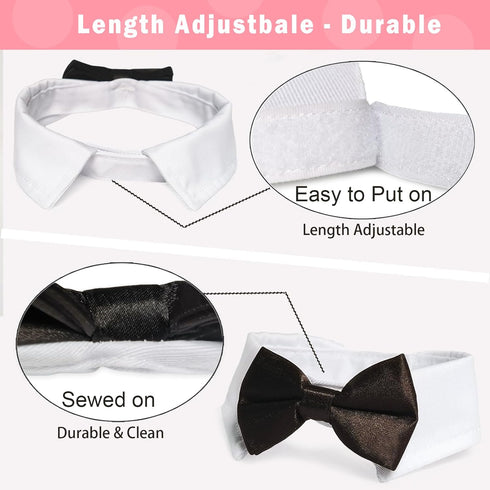 Bow Tie for Dogs, KOOLMOX Dog Bow Tie, Handcrafted Black Dog Bowtie with 21'' Adjustable Dog Collar Tux White Dog Collar for Large Dogs Wedding At...