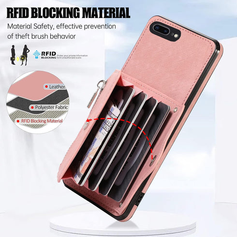 Phone Case for iPhone 7plus 8plus 7/8 Plus Wallet Cover with Wrist Crossbody Strap Lanyard Credit Card Holder Stand Leather Cell Accessories i Pho...