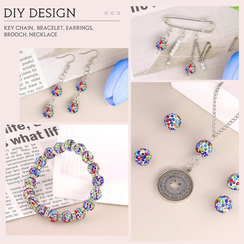 100pcs 10mm Rhinestone Beads for Crafting, White Mixed Shiny Round Shamballa Disco Beads Bulk, Sparkle Crystal Clay Bead for Necklace Bracelet Ear...