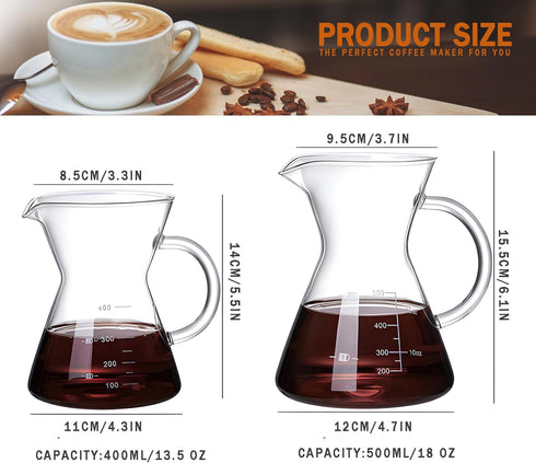 Pour Over Coffee Maker with Reusable Stainless Steel Drip Filter, Glass Drip Coffee Maker Set, Lead-Free Borosilicate Glass Coffee Carafe for 1-2C...