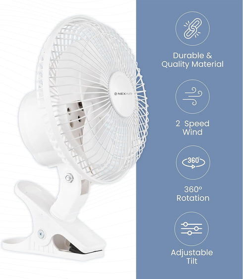 Air-Cooling 6-Inch Clip on Fan, 360° Rotation, Two Speed Portable Clip Fan With Strong Clamp Grip, Quiet Operating Desk Fan Made Of Durable Materi...