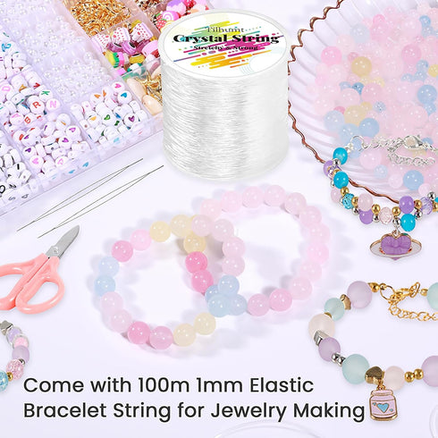 Tilhumt 1mm Elastic String, 328Feet Stretchy Bracelet Crystal String with 2 Beading Needles and 1 Scissors for Beading and Jewelry Making...