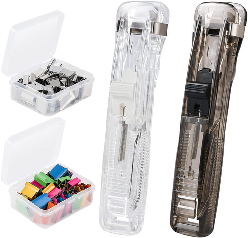 2Pcs Clam Clip Dispensers, Portable Recyclable Handheld Paper Clam Clip Dispenser with 100Pcs Paper Clam Clip Refills for Fixing Loose Leaf Paper ...