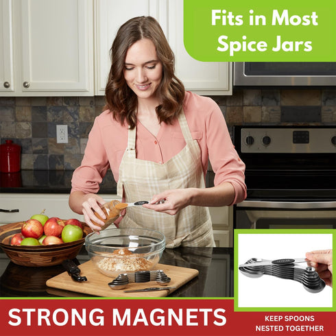 Spring Chef Stainless Steel Magnetic Measuring Spoons Set with Strong N45 Magnets, Heavy Duty Metal Kitchen Gadgets for Baking & Cooking, Fits in ...
