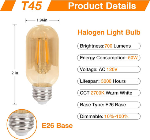 Hong-in T45 Dimmable LED Light Bulbs 6W 2700K Warm White,E26 Base 120Volts LED Bulb for Industrial Touch Control Table Lamps Crystal Table Lamp Fl...
