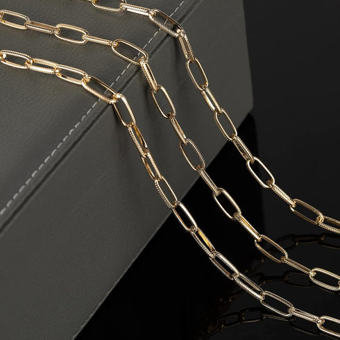 16.4 Feet Aluminum Oval Light Gold Chains for Jewelry Making Unwelded Textured Paperclip Link Cable Chain Roll Necklace Chains Bulk with Lobster C...