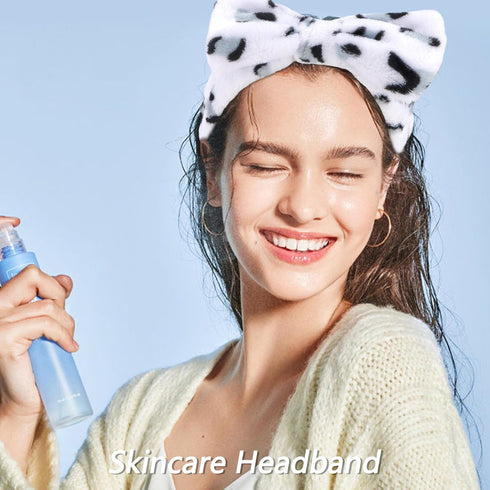 VELSCRUN 4 Pcs Spa Headband, Face Wash Headband, Skincare Headbands, Makeup Headband, Cow Leopard Puffy Sponge Hair Band Bow Tie Bubble Spa Headba...