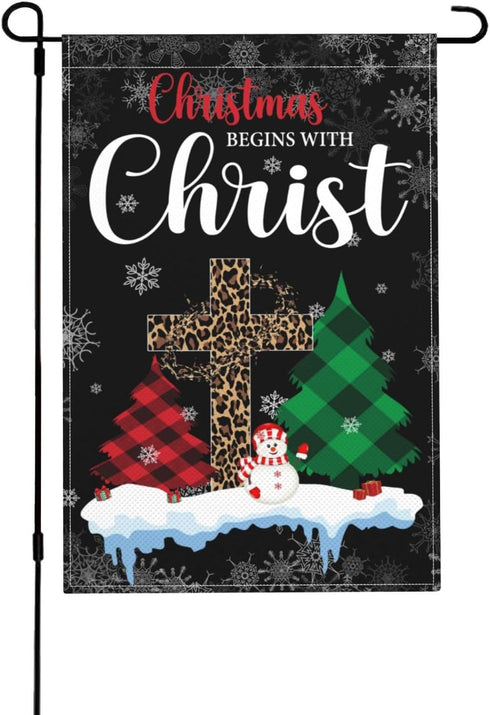 Christmas Garden Flag Christmas Begins With Christ Flag Religious Cross Decor Flag 12x18 Double Sided Burlap Garden Flags For Christmas...