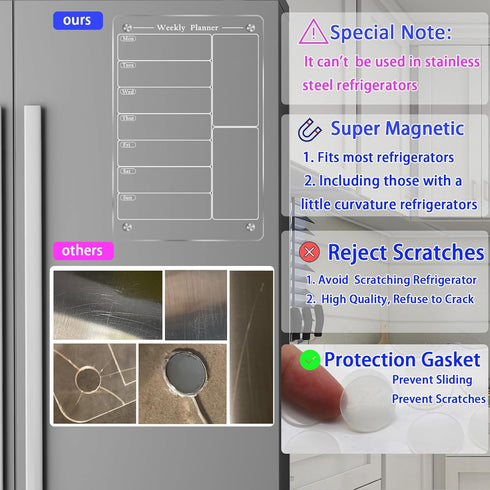 2PCS 8"X12" Acrylic Magnetic Menu Board for Kitchen,Acrylic Weekly Calendar for Fridge,Clear Meal Planner for Refrigerator,Magnet Fridge Menu Plan...