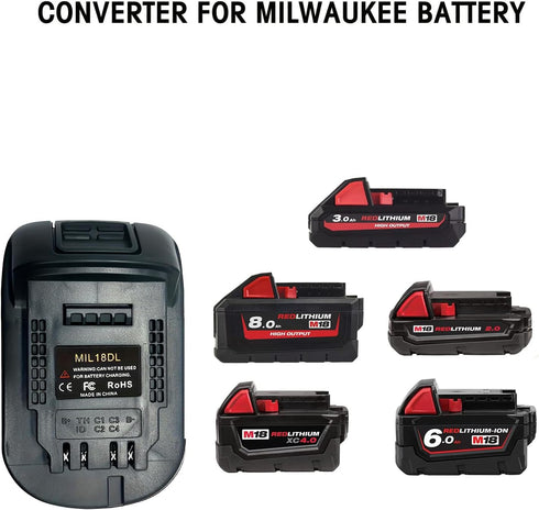 MIL18DL Battery Converter for Milwaukee for Dewalt Battery Adapter, for Milwaukee M18 18v Lithium Battery Convert to Dewalt 18v-20v Lithium Batter...