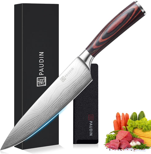 PAUDIN Chef Knife, 8 Inch High Carbon Stainless Steel Sharp Kitchen Knife with Ergonomic Handle, Gift Box for Family & Restaurant...