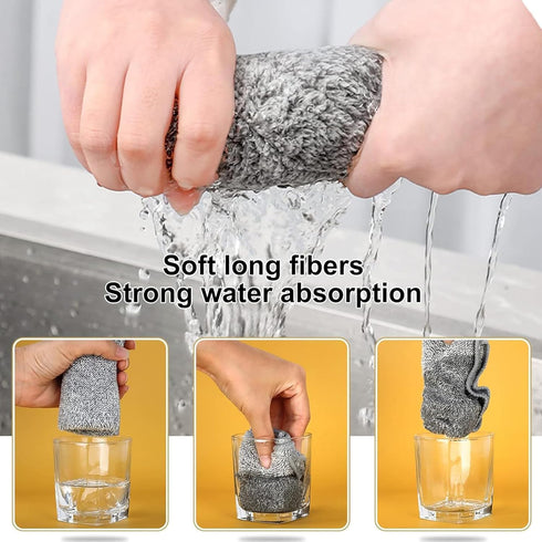 3 Pcs Upgraded Non Scratch Wire Dishcloth, Double-Sided Bamboo Charcoal Wire Miracle Cleaning Cloths, Reusable Multipurpose Wire Dishwashing Rags ...