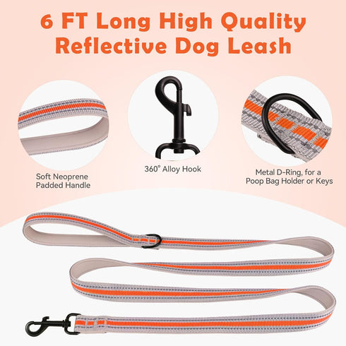 Martingale Collar for Dogs,Soft Neoprene Padded Reflective Martingale Collar and Leash Set Safety Buckle Nylon Martingale Collar for Puppy(Orange&...
