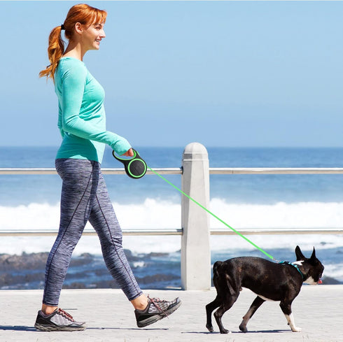 UrbanX Retractable Dog Leash for Large and Strong Breed Dogs with Anti-Slip Handle 24ft Strong Nylon Tape One-Handed Brake Pause Lock - Green...