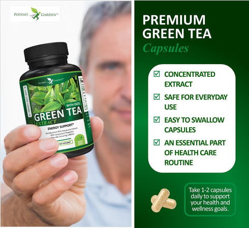 Green Tea Extract with EGCG Natural Energy, Mental Focus, Immune Support, Antioxidant and Healthy Heart Formula, Non-GMO 120 Green Tea Extract Cap...