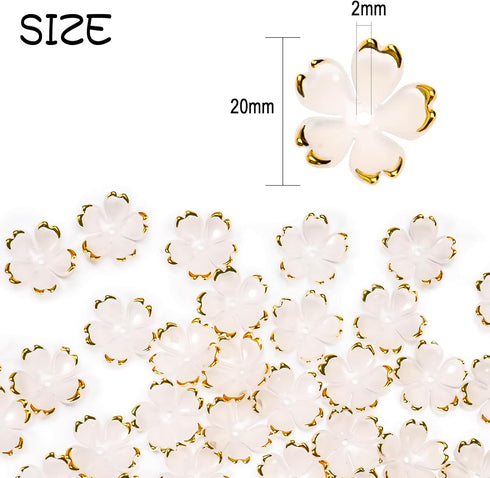 100PCS Acrylic Cherry Blossom Flower Beads, 18MM White Flower Spacer Beads for Jewelry Making, Acrylic Floral Loose Beads for Bracelet Making, Flo...